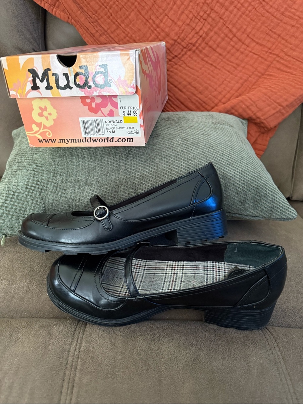 Mudd Black Mary Jane Flats with Plaid Insole W11 - Picture 2 of 3